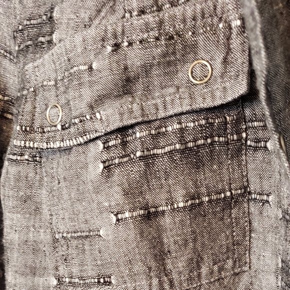 Linen Full Snap Button Down Minimalist Capsule Neutral Shirt 0/small Chico's - Picture 9 of 15